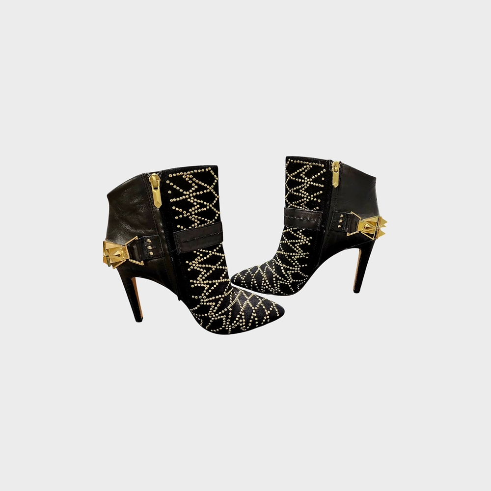 Sold!!!am Edelman sz.6 Studded Black and Gold Leather/Suede Women's Ankle Boots - Picture 14 of 16